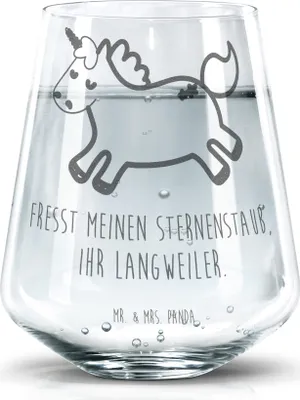 Produktbild von Mr. & Mrs. Panda Glas Einhorn Happy - Transparent - Geschenk, Wasserglas, Einhörner, getränkebecher, glücklich, Unicorn, Tumbler, Freude, Becherglas, Fröhlich, Saftglas