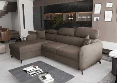 Image de AX LIVING Canapé d'angle fonction sommeil Ribella 5 L 265 cm marron G