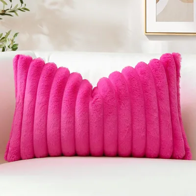 Produktbild von 1 Plüsch-Samtkissenbezug, weicher Dekokissenbezug aus Kunstfell für Sofa, flauschiger Kissenbezug für Schlaf- und Wohnzimmer (40x60cm, leuchtendes Rosa)