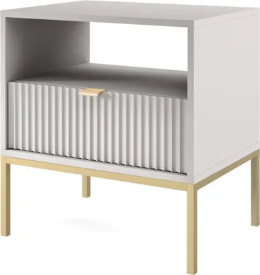 Produktbild von Moderne Nachttisch NOVA S54 Glamour mit Schubladen Dekorative gerillte Front Sideboard Grau mit Goldene Rahmen