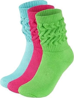 Produktbild von BRUBAKER 3x Slouch Socken - Damen Schoppersocken für Sport und Freizeit -Sportsocken - Scrunch Knit Baumwollsocken,  Mint Pink Grün, 39-42