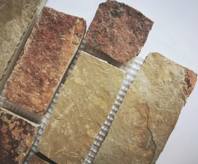 Produktbild von Handmuster Mosaik Fliese Schiefer Naturstein Brick braun rost MOS34-1204_m