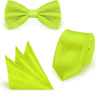 Produktbild von SET Krawatte Fliege Einstecktuch Hellgrün  einfarbig uni aus Polyester