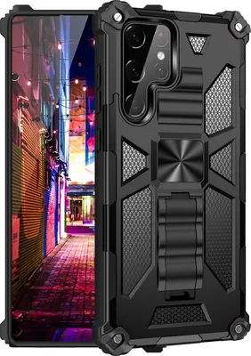 Produktbild von Mobigear Armor Stand  Samsung Galaxy S22 Ultra Hülle Hardcase Backcover Stoßfest mit Ständer - Schwarz