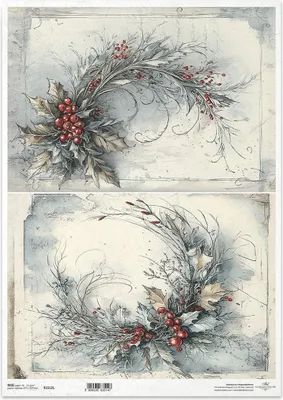 Produktbild von Reispapier für Decoupage A3 - Girlanden, Blumensträuße, Stechpalmen - R1512L - Itd Collection