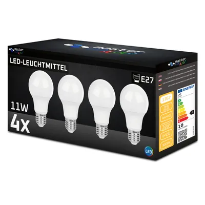 Obrázek produktu pro MasterLED E27 A60 LED - 11W 1055lm - 3000K teplá bílá - Svítidlo s mikrovlnným senzorem pohybu - sada 4 kusů