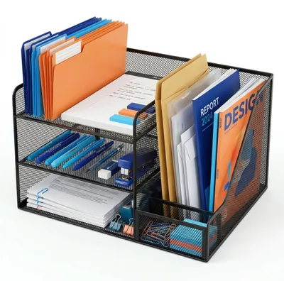Produktbild von Relaxdays Schreibtisch Organizer, 5 Ablagen, vertikaler Ordnerhalter, Büro, HBT: 23,5 x 37 x 30,5 cm, Metall, schwarz