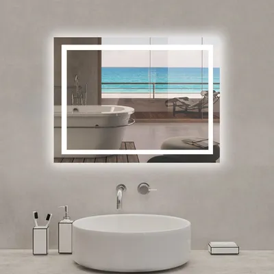 Produktbild von LED Spiegel 80x60cm Badspiegel mit Beleuchtung Wandschalter Beschlagfrei Kaltweiß 6000K IP44