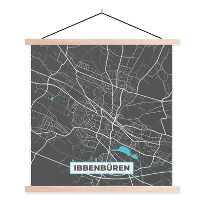 Produktbild von MuchoWow® Textilposter Stadtplan - Karte - Deutschland - Blau - Ibbenbüren - Karte 60x60 cm mit holzfarbenen Rahmen - Wanddekoration