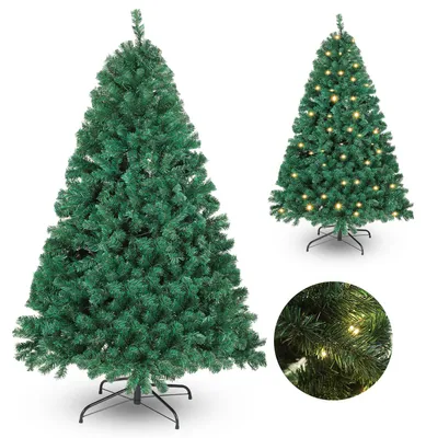 Zdjęcie produktu dla Choinka świąteczna Ikodm, 150 cm, z oświetleniem LED, 200 ciepłobiałych diod, 550 ozdób, sztuczna choinka z metalową podstawą