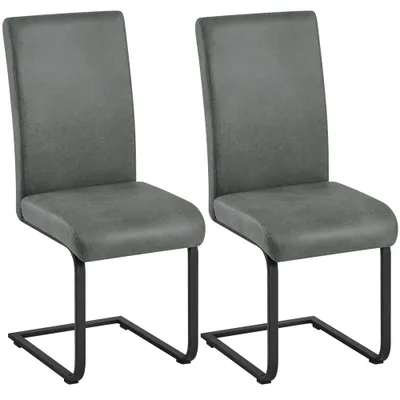 Produktbild von Yaheetech 2er Set Freischwinger Esszimmerstuhl aus Kunstleder & Metallgestell, Küchenstuhl Schwingstuhl bis 135 kg, Grau