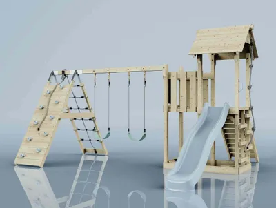 Produktbild von OutdoorToys Spielturm Roskilde aus Holz in Blau Kinderschaukel