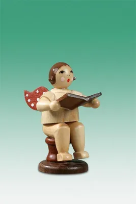 Produktbild von Holzfigur Musikantenengel mit Gesangbuch sitzend mit Krone natur Höhe 6,5cm NEU