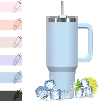 Produktbild von Trinkbecher 40oz Thermobecher Edelstahl Vakuum Auslaufsicher mit Griff und Strohhalm