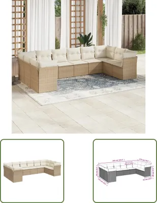 Produktbild von The Living Store 10-tlg. Garten-Sofagarnitur mit Kissen Beige Poly Rattan