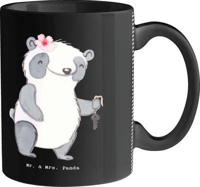 Produktbild von Mr. & Mrs. Panda Tasse Vermieterin Herz - Schwarz - Geschenk, Becher, Teetasse, Kaffeetasse, kaffeebecher keramik