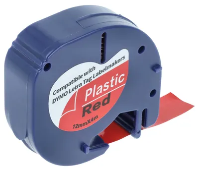 Produktbild von vhbw Schriftband-Kassette kompatibel mit Dymo LetraTag LT-100H, 2000, LT-100T, QX50, Plus LT-100H, 200B Etiketten-Drucker 4m x 12mm Schwarz auf Rot