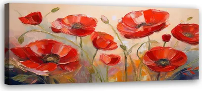 Immagine prodotto di Quadro su tela Papaveri dipinti Fiori rossi 150x50 Feeby Rosso quadro per la parete pronto per essere appeso