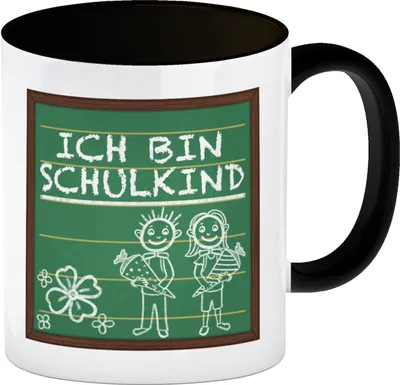 Produktbild von Ich bin Schulkind Kaffeebecher Schwarz für die Einschulung im Tafellook