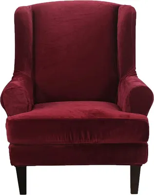 Produktbild von Ohrensessel Sofa Schonbezug Samt Plüsch High Stretch Cover Rutschfester Möbelschutz, Weinrot