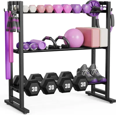 Produktbild von Hantelablage 3 Ebenen, 210 kg Tragkraft, verstellbar, für Heimtraining
