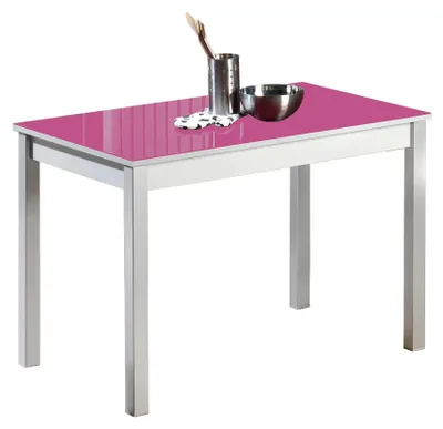 Esstisch mit Glasplatte, fuchsia, Metallgestell, 90x50 cm
