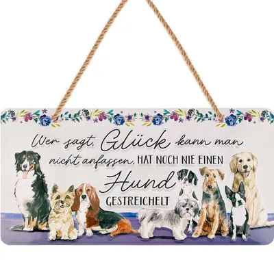 Produktbild von Retro Blechschild Hund, Deko Hund Geschenke für Hundeliebhaber, Metallschild mit lustigem Spruch als Dekoration für Garten 16x32cm