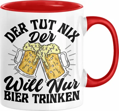 Produktbild von Bier Liebhaber Geschenk Tasse Geschenkidee für Männer Biertrinker Der Tut Nix Der Will Nur Bier Trinken Männer Papa Opa Kollege (Rot)