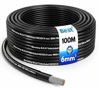 Zdjęcie produktu dla Kabel solarny 6 mm² miedziany przewód fotowoltaiczny 100 m czarny