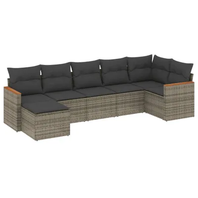 Produktbild von Modulares Gartenmöbel-Set, 7-teilige Lounge-Sofagarnitur mit Stauraum, Poly Rattan Grau, abnehmbare Kissenbezüge, UV-beständig