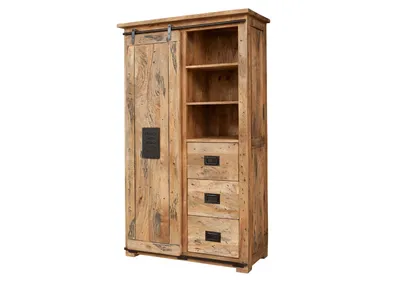 Image de MASSIVMOEBEL24 | Armoire 100x45 Manguier laqué Bois naturel RAILWAY #114