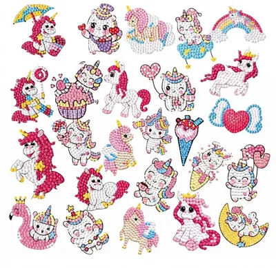 Diamond Painting 24-tlg. Einhorn-Sticker-Set 5D