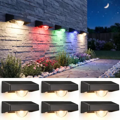 Produktbild von 6 Stück Solarlampen für Außen Garten, RGB Solarleuchte Zaunlichter Kaltweiß, Warmweiß, RGB, LED Solar Gartenleuchten für Terrasse, Terrasse, Zaun