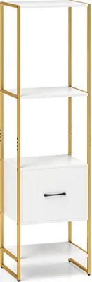 Produktbild von GOPLUS Bücherregal mit 4 Ebenen, Standregal mit Schublade & Metallrahmen, Aufbewahrungsregal Büroregal Lagerregal, 45 x 35 x 160 cm (Weiß)