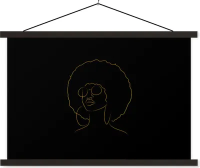 Produktbild von MuchoWow® Textilposter Frau - Sonnenbrille - Gold - Strichzeichnung 60x40 cm mit schwarzem Rahmen - Hölzernes