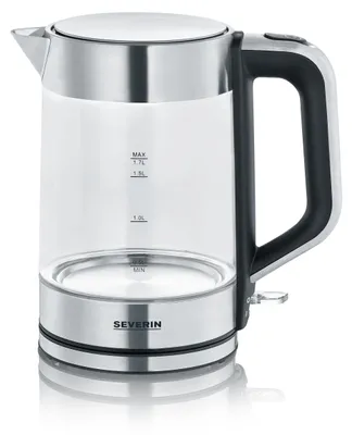 Produktbild von Severin Wasserkocher Glas/Edelstahl, 1,7L, 2200W, kompakt, 1-Hand-Bedienung, Kalkfilter herausnehmbar, BPA-frei, leichte Reinigung, WK 3420