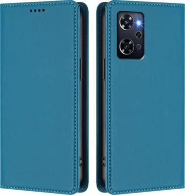 Produktbild von Handyhülle für Oppo Reno9 A, Kunstleder Klapphülle Stoßfeste Magnetische Hülle mit Ständer Blau