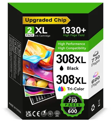 Produktbild von Tintenpatronen 308XL, Schwarz und Farbe, für HP-Drucker