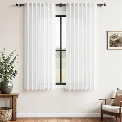 Obrázek produktu pro Záclony, poloprůhledné, vzhled lnu, sada 2 kusů, výška 180 cm, šířka 140 cm, bílé