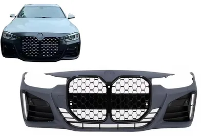 Obrázok produktu pre Nárazník pre BMW radu 3 F30 F31 2011–2018, úprava v štýle G80 M3, čierna mriežka chladiča.