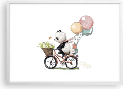 Produktbild von Gerahmtes Poster - Weißer Rahmen - Panda Fahrrad Kinder - 70x50 cm - Wand Bild - Wanddeko - Wandbilder - Kunstposter - Wandposter - Bilderrahmen - Bilder - Kunstdruck - P2WAA70x50-4707