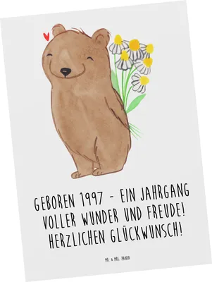 Produktbild von Mr. & Mrs. Panda Postkarte 1997 Geburtstag - Weiß - Geschenk, Geburtstagsfeier, Postkarten, Happy Birthday, besonderer Jahrgang, Alles gut zum, Grußkarte, Ansichtskarte