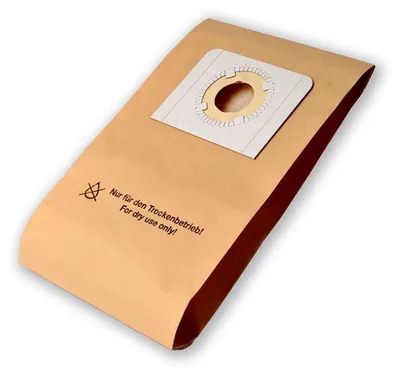 A single vacuum cleaner bag lying diagonally on a white background.