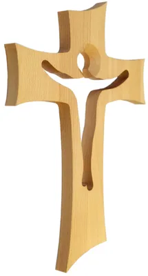 Wandkreuz aus Buchenholz, geölt, 35 cm, Jesusfigur