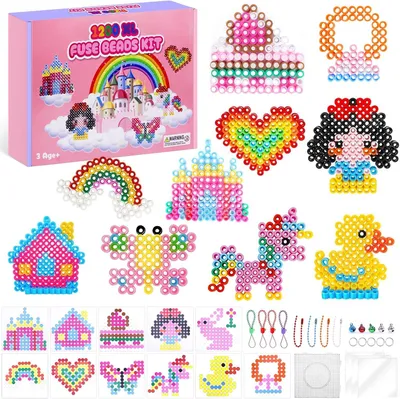 Image de Perles à repasser de 10 mm, 1200 pièces, format XL, avec perles à repasser, 9 couleurs, 12 motifs, 3 feuilles de papier à repasser, idéal pour les cadeaux créatifs