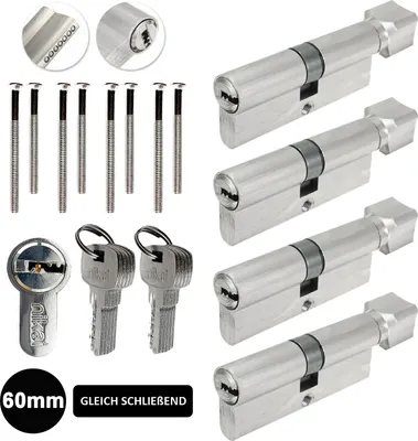 Produktbild von 4x Knauf Zylinderschloss Schließzylinder Tür Zylinder Knaufzylinder 60mm (30/30mm) Gleichschließend