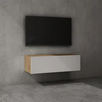 Immagine prodotto di doporro Mobile Porta TV Sospeso 100 cm con Anta Marrone Chiaro e Bianco Opaco, Credenza Bassa da Soggiorno Salotto, Madia Consolle Bicolore per TV Fernsehschrank02