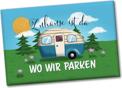 Produktbild von Zuhause ist da wo wir parken Souvenir Magnet mit Wohnwagen