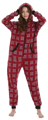 Imagen del producto de Mono de pijama de felpa con capucha para adultos