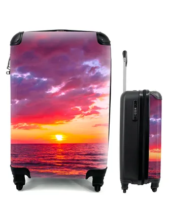 Produktbild von MuchoWow® Koffer Handgepäck Trolley Rollkoffer Kleine Reisekoffer mit 4 Rollen - Sonne - Horizont - Rosa - Palme - Meer - Cabin Size < 55x40x23 cm & 55x40x20 cm - Fotokoffer - Kabinenkoffer - Boardgepäck - Reise-Box - Reisekoffer - Reisegepäck - Koffer mit Bild - Trolley für Kinder